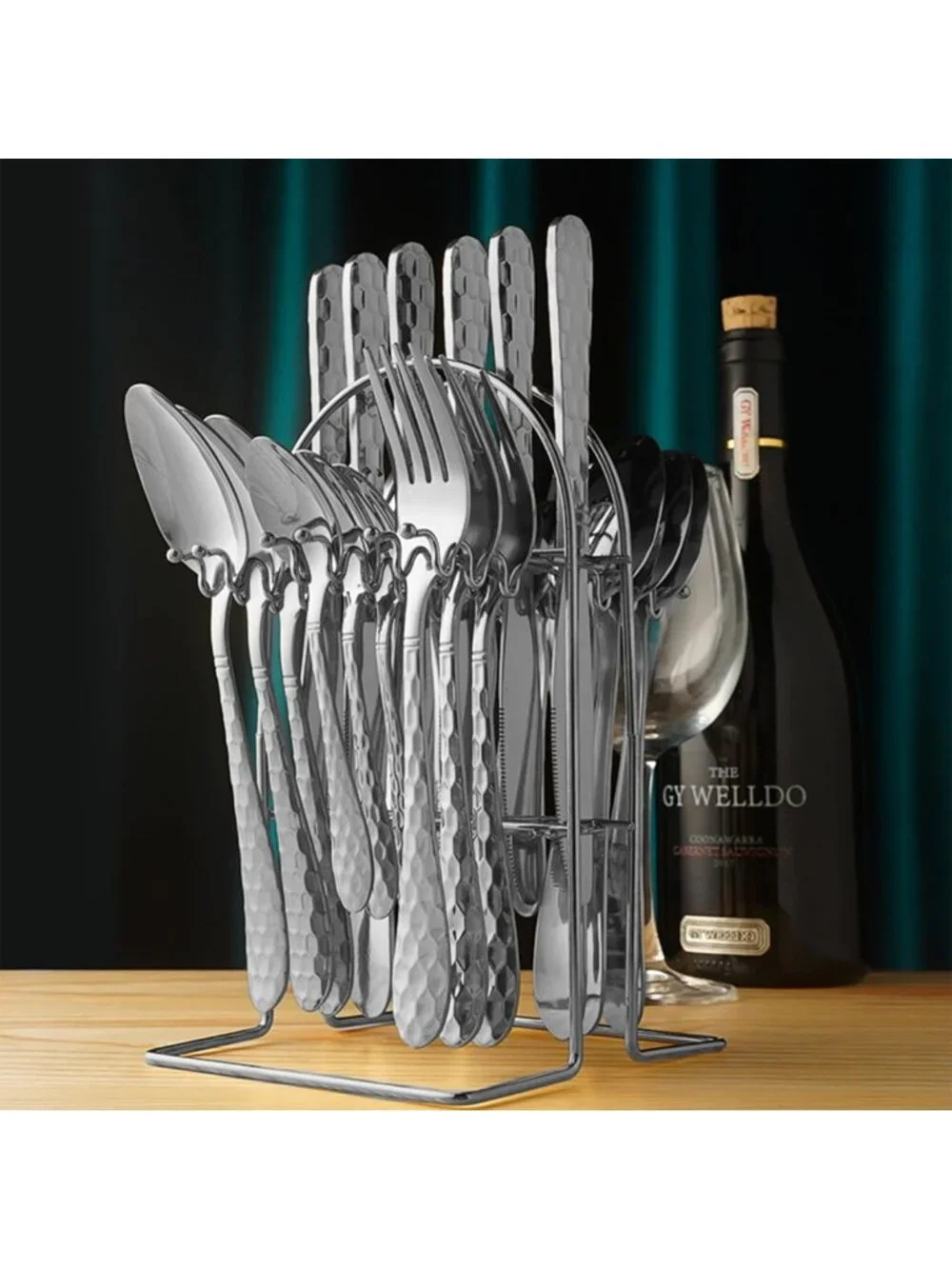 24-Piece Stainless Steel Silverware Set with Holder - Forks, Spoons & Knives for